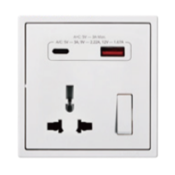 Module ổ cắm 3 chấu đa năng kèm công tắc + cổng sạc USB và A+C i7 70E7253