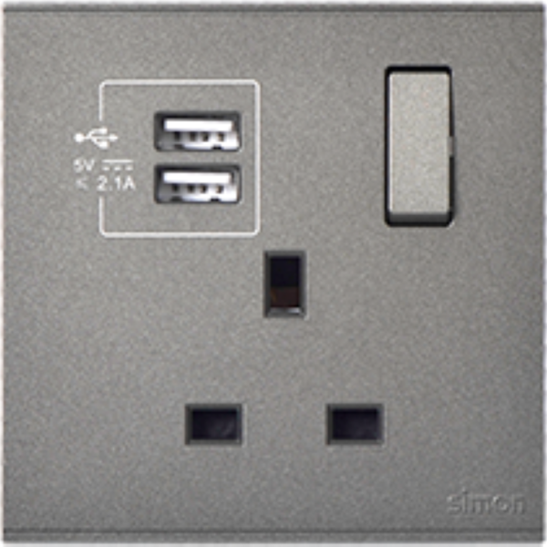 Bộ ổ cắm kiểu Anh 13A có cổng sạc USB (Grey) E6 721384-61
