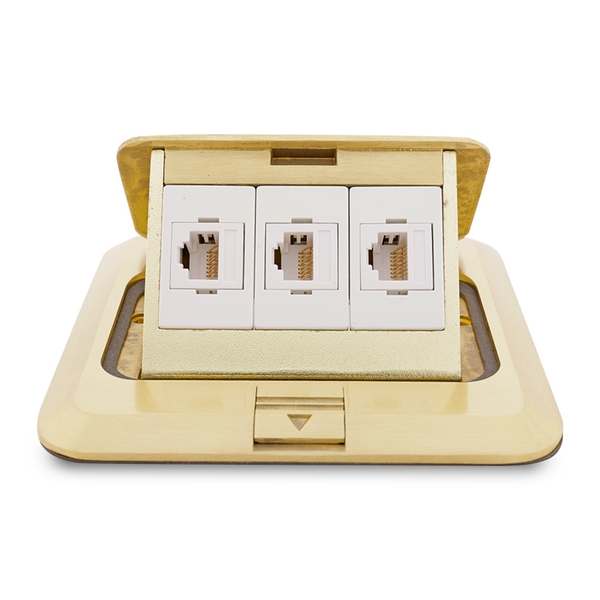 Ổ cắm âm sàn gồm 3 ổ mạng màu vàng Simon SEF3888