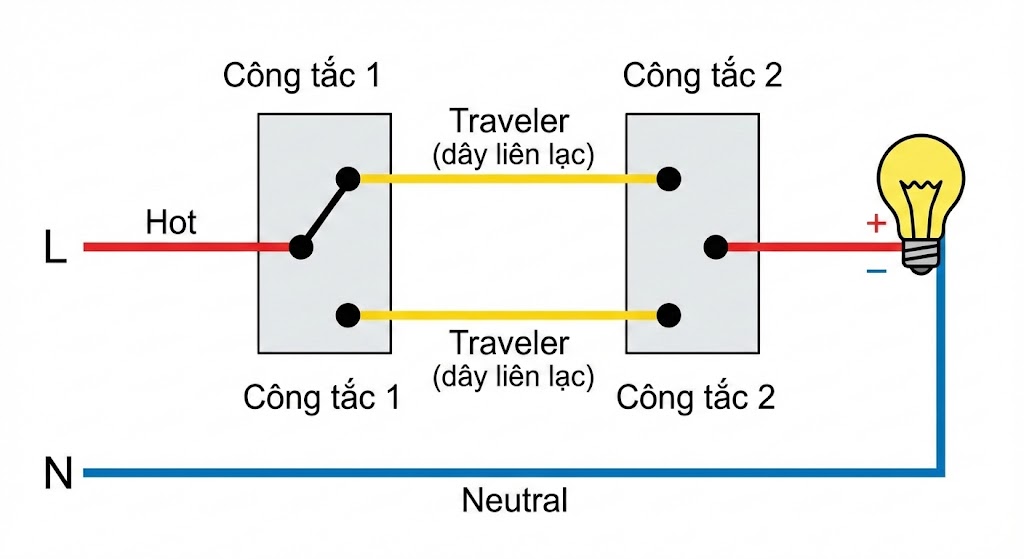 Sơ đồ đấu mạch cầu thang cơ bản